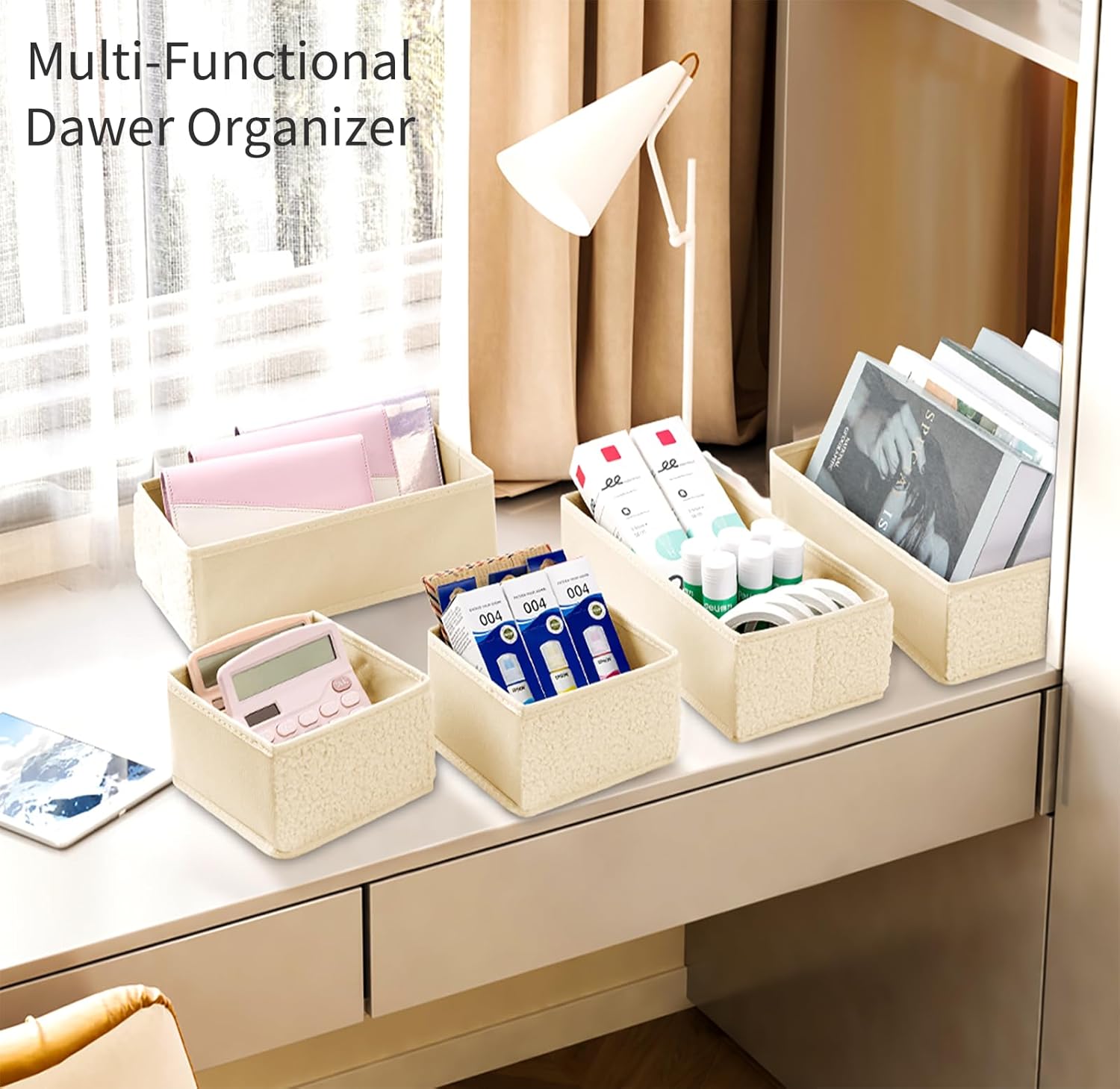 Drawer Organizer Clothes - 12 Pack Dresser Organizer for Nursery, Foldable Sock Underwear Organizer, Baby Drawer Organizer, Small Fabric Storage Bins for Dresser Drawer, Beige