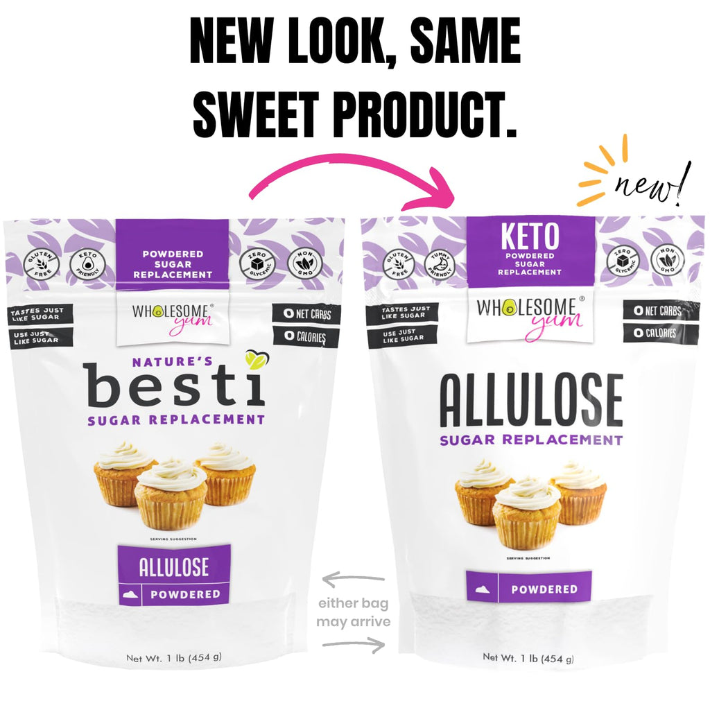 Wholesome Yum Powdered Allulose Sweetener - Natural Powdered Sugar Substitute - Keto, Non GMO, Zero Carb, 0 Calorie, Sugar Free, No Aftertaste Tummy Friendly - Confectioners Sugar Replacement (1 lb)