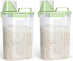 TBMax Rice Container Cereal Storage Container 2 Pack 5 Lbs, Plastic Kitchen Pantry Food Storage Container with Cup, Small Pet Dog Cat Food Dispenser -Green