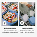 STOJO Collapsible Sandwich Box – 24oz, Reusable Food Storage Container, Silicone Bowl for Hot/Cold Food – Meal Prep, Lunch, Camping, Hiking – Dishwasher Safe (Set of 5, Translucent Eucalyptus)