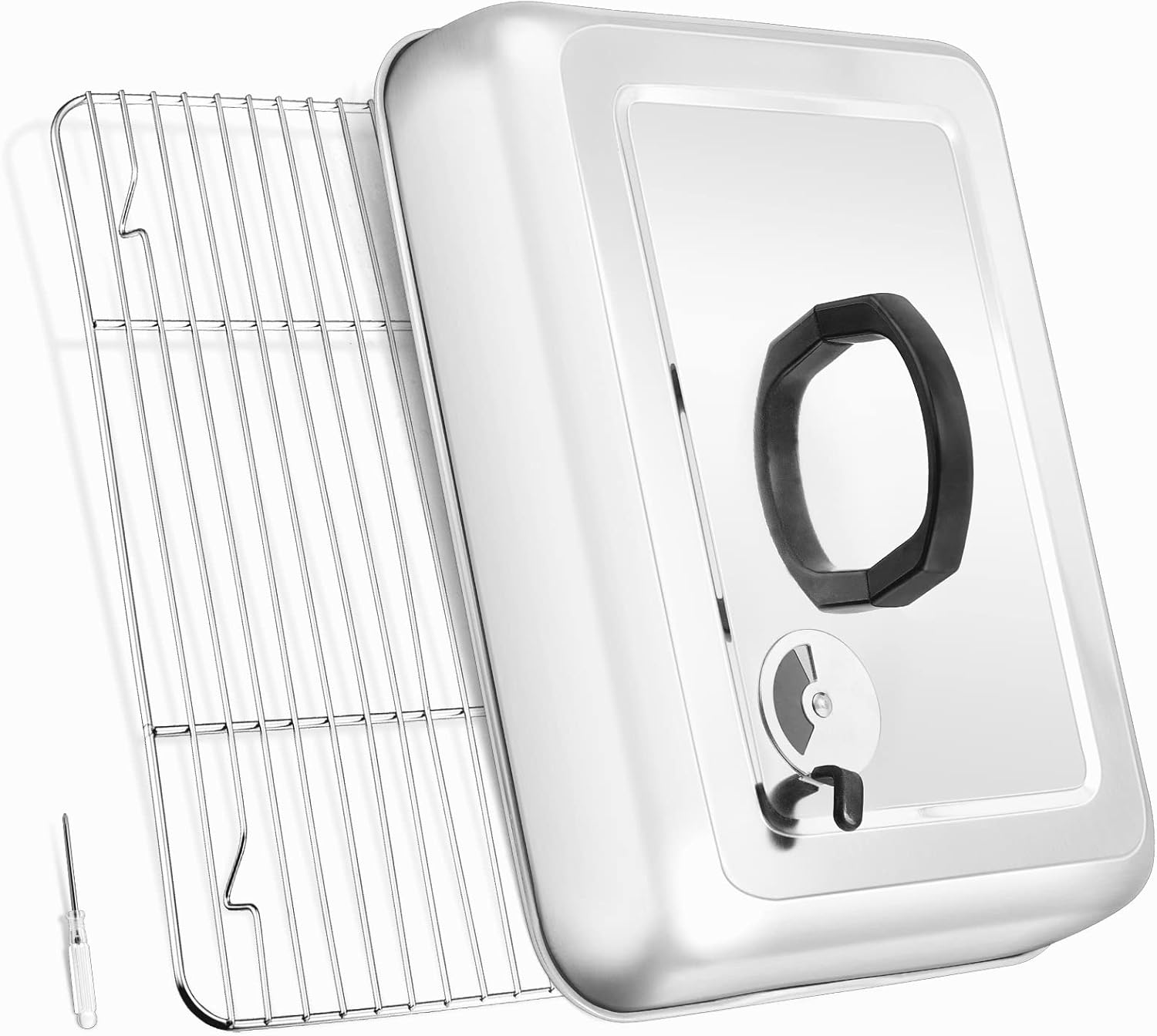 Leonyo 13" Rectangular Basting Cover with 11"x 9" Cooling Rack, Cheese Melting Dome & Wire Rack for Baking, Griddle Accessories with Steam Dome Lids for Oven, BBQ Flat Top Grill Cooking