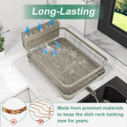 Kitchen Dish Drying Rack – Large Capacity Single Tier Dish Drainer with Drainboard & Utensil Holders, Kitchen Organizer for Dishes, Spoons and Forks, Grey