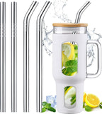 12" Stainless Steel Straws Replacement for Stanley Adventure Quencher 40 oz 30 oz Cup Tumbler, 4 Pack Metal Straws Reusable with Cleaning Brush for Stanley 40 oz & Simple Modern Tumbler with Handle