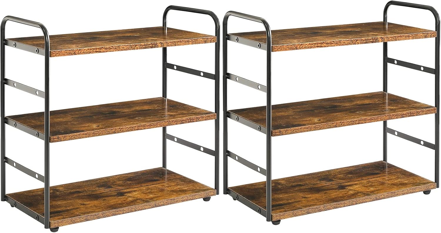 IBUYKE Set of 2 3-Tier Bathroom Counter Organizer, Tray Countertop Storage Shelf, Kitchen Spice Rack Standing, Counter Standing Rack Cosmetic Holder, Rustic Brown TWJ001H-2
