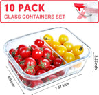 VERONES 10 Pack Glass Meal Prep Containers 2 Compartment Set, 36OZ Airtight Lunch Containers, Glass Food Storage Containers with Lids, for Microwave, Oven, Freezer & Dishwasher Friendly,Red