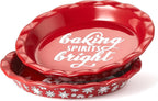 Ceramic Pie Pans for Baking, 9 Inches Pie Plate for Apple Pie, 36 Ounce Round Baking Dish, Set of 2, Thanksgiving day Gifts for Women, Christmas Red