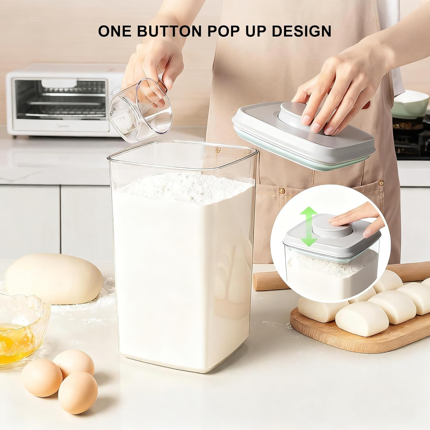 Rice Container Flour Container Airtight Food Storage Container - Pop Containers With Lids, Bpa Free Stackable Container for Coffee Cereal Spaghetti Kitchen Organizer (4000ml / 4.2qt *4)