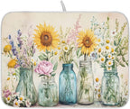 Spring Summer Floral Jars Flowers Dish Drying Mat for Kitchen Counter Absorbent Microfiber Large Drying Pad Dish mats for Kitchen Countertops 18 x 24 Inch