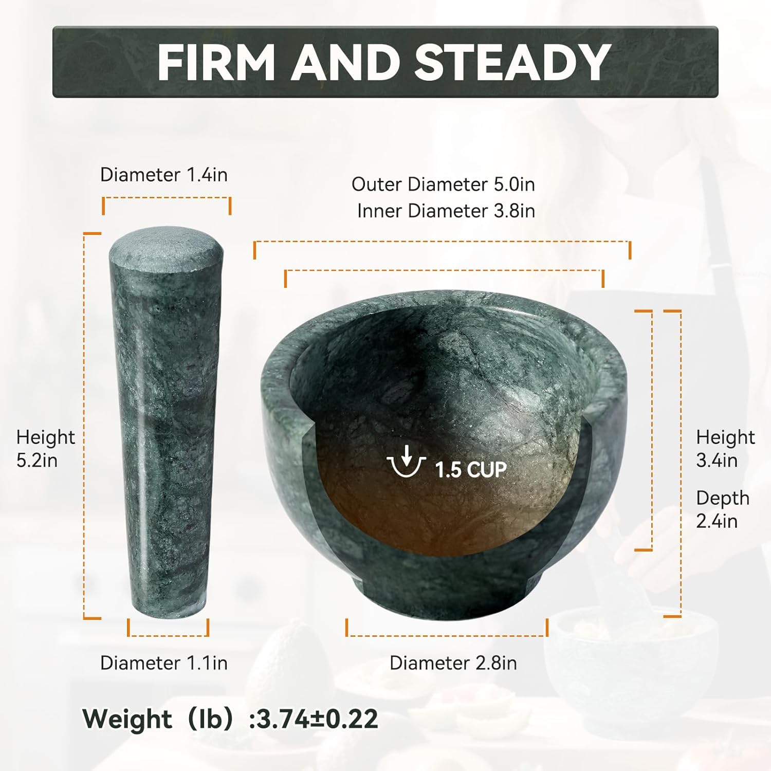 Koville Indian Natural Marble Mortar and Pestle Set, Grinder Bowl for Guacamole, Salsa, Pill Crusher, Spice, Herb, Garlic, Nut, Heavy Duty Grinder for Kitchen