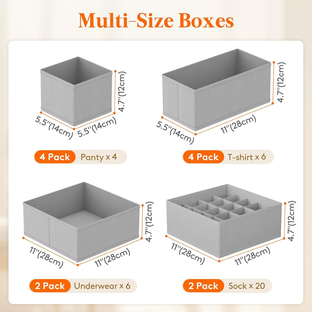 Lifewit Underwear Drawer Organizer for Closet 12 Pack, 3 Sizes Dresser Organizer Dividers, Deep Fabric Foldable Drawer Storage Organizer Bins for Clothes, Sock, Bra, Lingerie, Undies