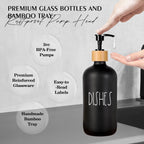 Arktek Glass Soap Dispenser Set with Tray, 2 Pack Hand and Dish Soap Dispenser Set for Bathroom and Kitchen Bottle Dispenser with Dish Soap, Hand Soap, Lotion 17 Oz (2 Black)