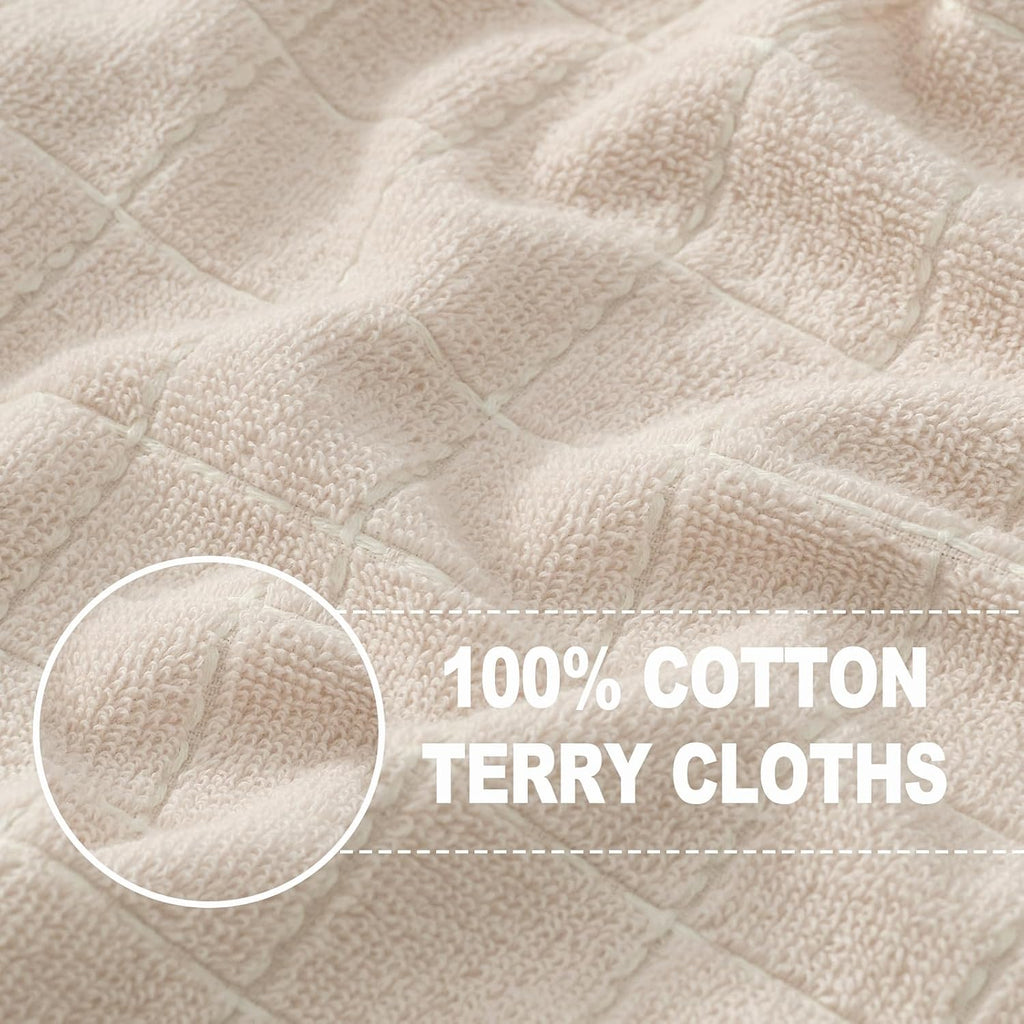 Homaxy 100% Cotton Terry Kitchen Towels(Beige, 13 x 28 inches), Checkered Designed, Soft and Super Absorbent Dish Towels, 4 Pack