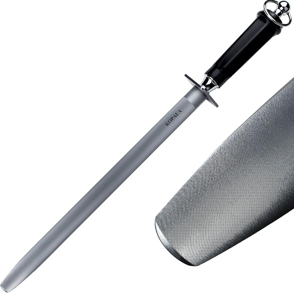 Sharpening Steel Knife Sharpener Rod Flat 12 Inches Honing Steel for Knives Dark
