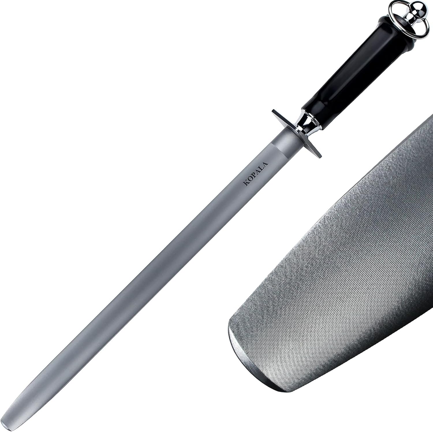 Sharpening Steel Knife Sharpener Rod Flat 12 Inches Honing Steel for Knives Dark