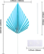 Gyufise 6pcs Paper Palm Fan Cake Toppers - Palm Leaf Fan & Spear Leaf Cupcake Toppers - Cake Insert Decoration for DIY Craft Projects, Home, Wedding, Party Supplies - Lake Blue