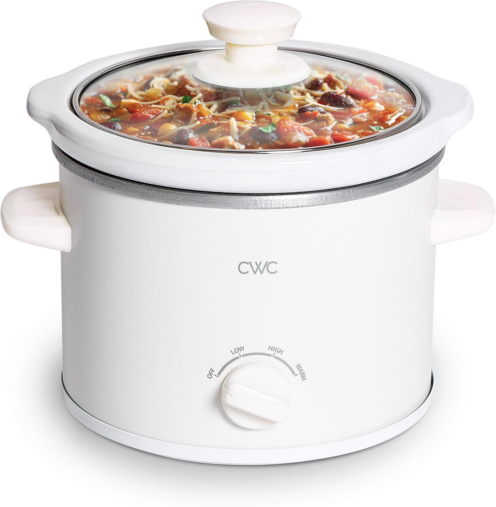 COOK WITH COLOR 2QT Mini Electric Round Slow Cooker - Adjustable Settings, Removable Stoneware Pot, Tempered Glass Lid, Dishwasher Safe, Cool-Touch Side Handles, Cream