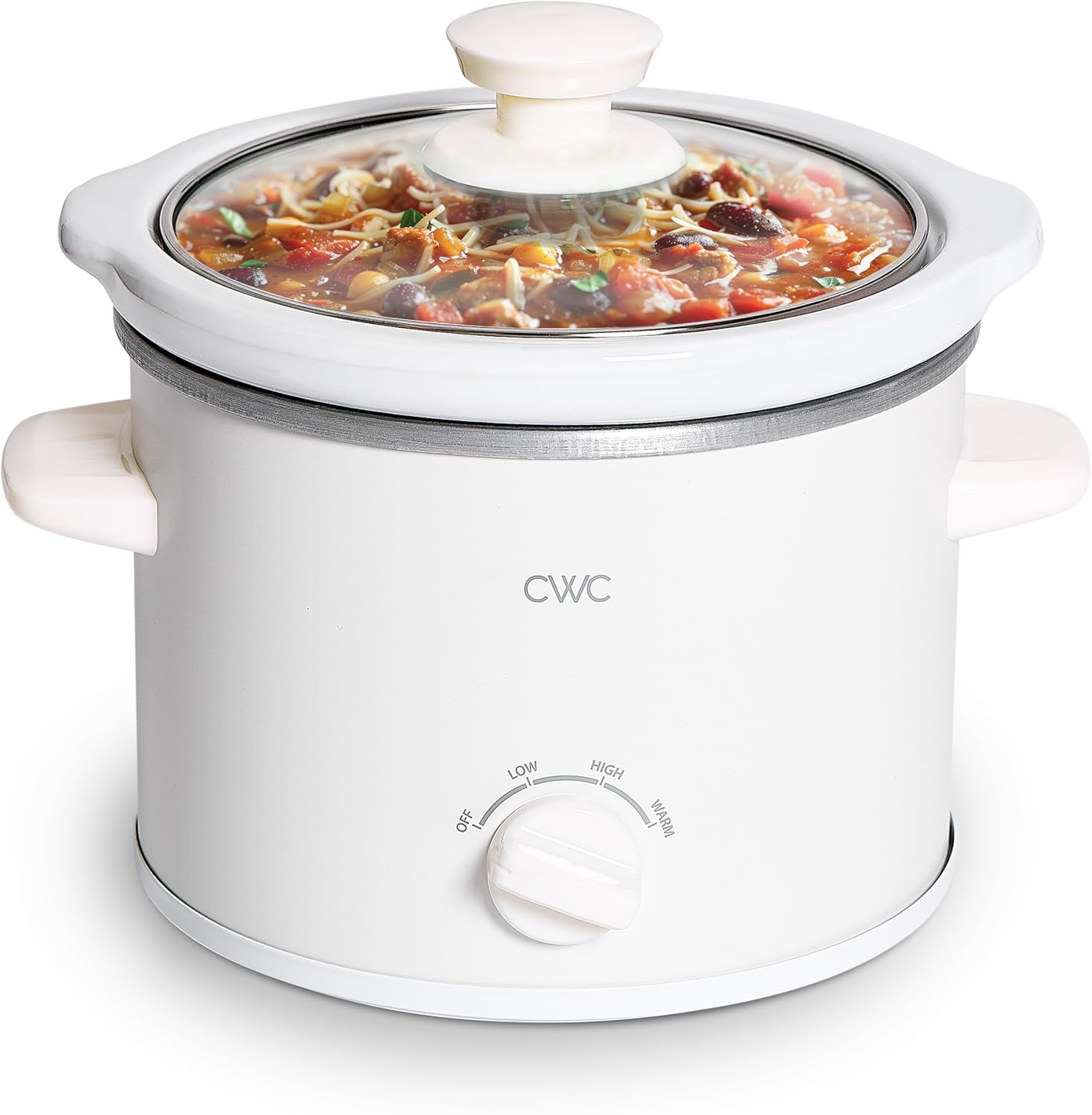 COOK WITH COLOR 2QT Mini Electric Round Slow Cooker - Adjustable Settings, Removable Stoneware Pot, Tempered Glass Lid, Dishwasher Safe, Cool-Touch Side Handles, Cream