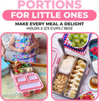 Stainless Steel Lunch Box for Baby Toddlers Girls, Mini Bento, 3 Eco Metal Portion Sections Leakproof Lid, Pre-School Daycare Lunches, Toddler Kids Spill-Proof Snack Container, 18 oz/550 mL Pink