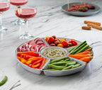 Plasticpro 6 Sectional Round Plastic Serving Tray/Platters White & Silver Pack of 8