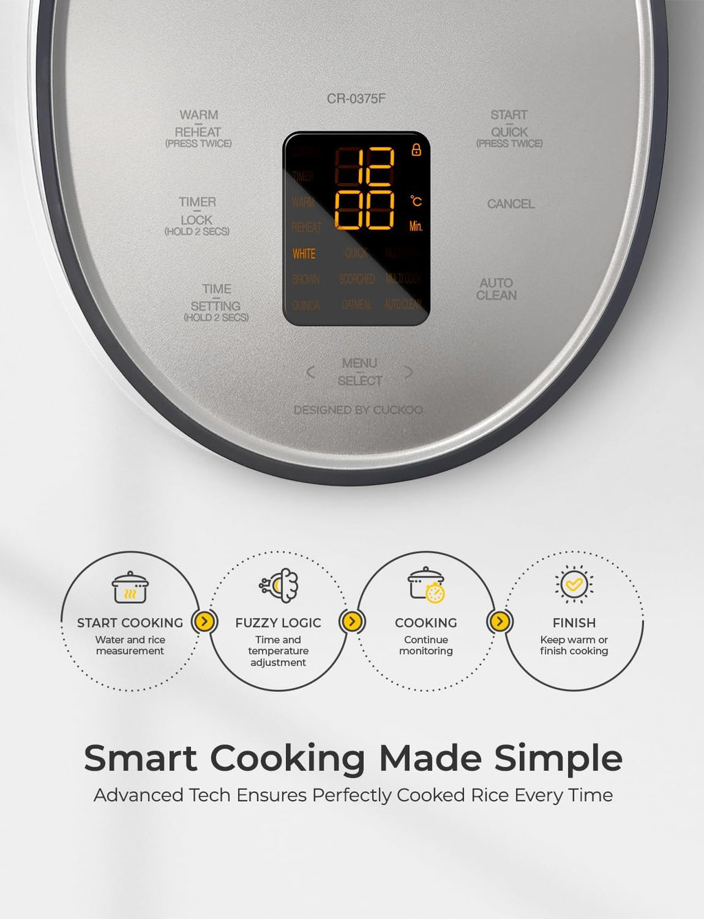 CUCKOO Rice Cooker 3 Cup Uncooked / 6 Cup Cooked, Modern Fuzzy Logic Rice Cooker Small with Delay Timer & Keep Warm Setting, Versatile Food Steamer for Cooking, Non-Stick Inner Pot, Gray (CR-0375FG)
