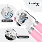 Beneno Can Opener Manual with Magnet, Hand Held Heavy Duty Can Opener with Durable Sharp Blade Smooth Edge, Big Effort-Saving Knob, Soft Grip Rubber Handle, Multifunctional Bottle Opener, Pink