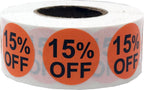 InStockLabels 15% Orange Stickers for Retail, 500 Labels per Roll, 3/4" Round – Stickers for Promotion & Inventory Event, Easy Peel Tags, Semi-Gloss Adhesive, Apparel-Safe, Residue-Free