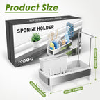 Stainless Steel Sink Caddy, Sponge Holder for Kitchen Sink with Brush Holder & Dishcloth Rack, Rustproof Organizer Countertop, Soap Dispenser Kitchen Organizers Storage Essentials, White