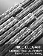 Metal Chopsticks Reusable 18/8 stainless steel Chopsticks 5 Pairs Classical Oriental Floral Dishwasher Safe Lightweight Non-Slip Chop Sticks 9 1/4 Inches Present Set