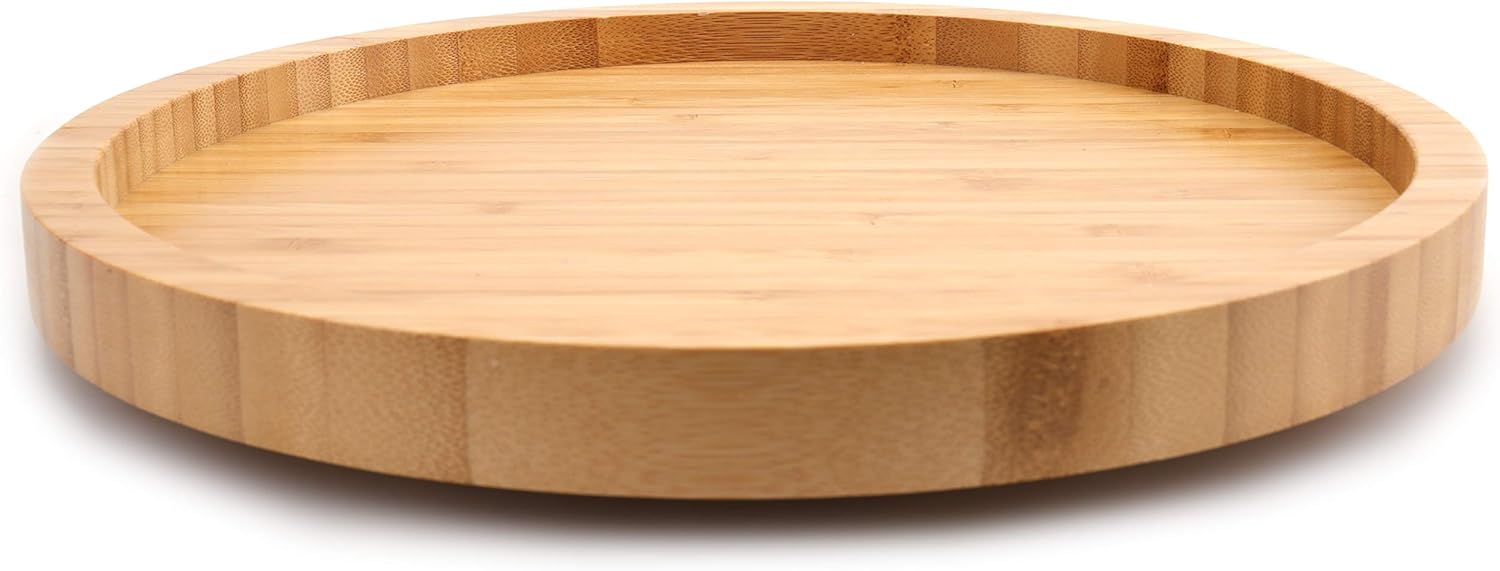 Fasmov 12 Inches Diameter Bamboo Lazy Susan Turntable, Spin Thicken Round Wood Tray Rotating Spice Rack for Kitchen Pantry Countertop Table