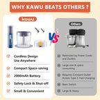 Kawu Portable Food Processor, Electric Food Chopper with 2 Bowls (2 Cups+3x 0.4 Cup), 2 Stainless Steel Blades, USB Rechargeable, One-Button Wireless Meat Grinder & Vegetable Chopper for Kitchen, Home