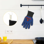 QUWIN BBQ Gloves, Oven Gloves 1472℉ Extreme Heat Resistant, Grilling Gloves Silicone Non-Slip Oven Mitts, Kitchen Gloves for BBQ, Grilling, Cooking, Baking-1 Pair (One Size Fits Most, Black/Blue)