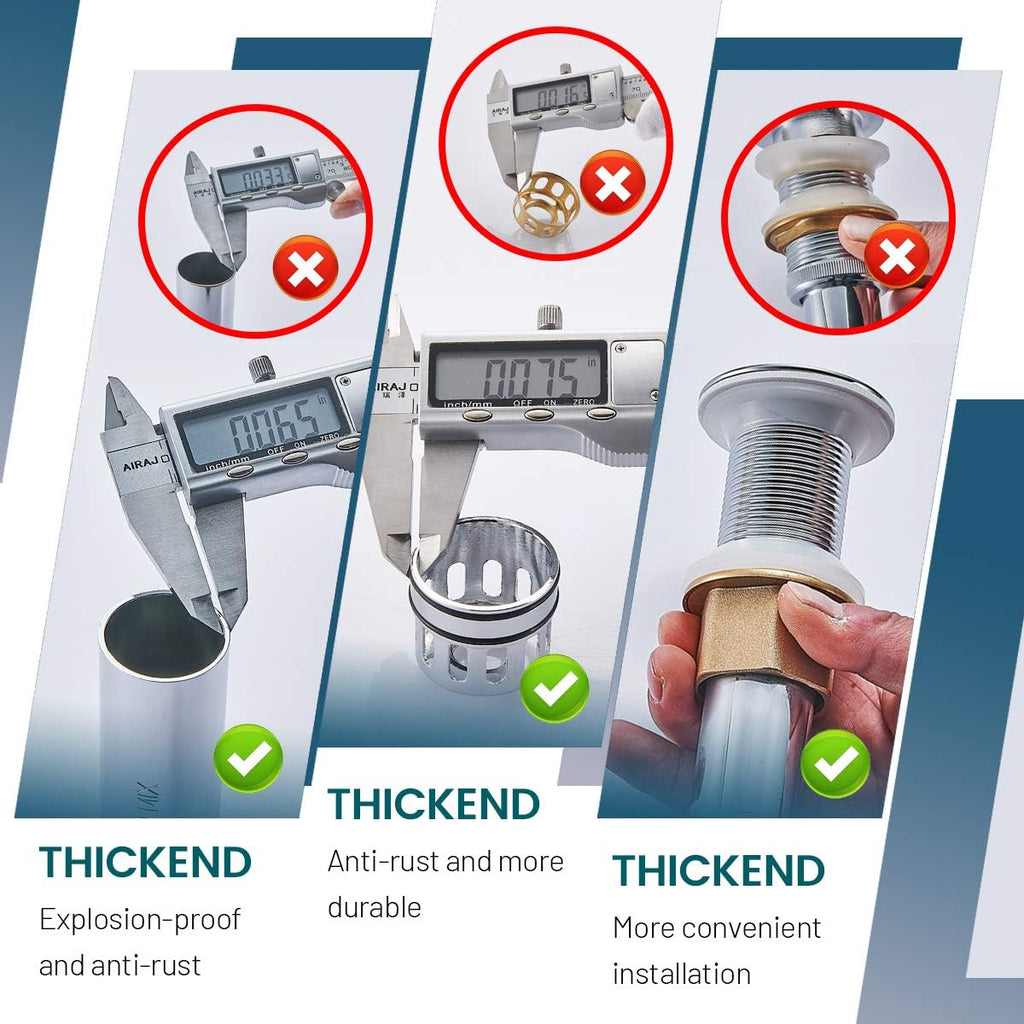 Vessel Sink Drain,Bathroom Pop-up Drain with Detachable Basket Stopper, Anti-Explosion and Anti-Clogging Drain Strainer, Sink Drain Assembly with Overflow Polished Chrome, REGALMIX RWF083H