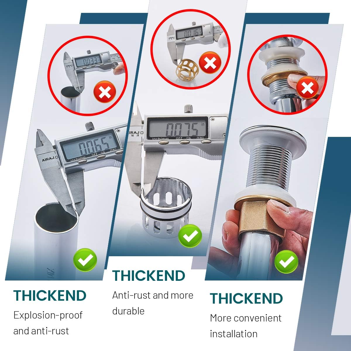 Vessel Sink Drain,Bathroom Pop-up Drain with Detachable Basket Stopper, Anti-Explosion and Anti-Clogging Drain Strainer, Sink Drain Assembly with Overflow Polished Chrome, REGALMIX RWF083H