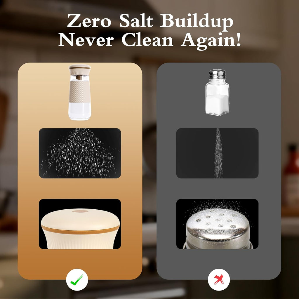 2-in-1 Salt Shaker, Glass Salt and Pepper Shakers Set for Kitchen, Salt and Pepper Containers with 1g Measuring Spoon, Farmhouse Cute Salt Pepper Shakers for Home Easy Filling, 1PCS