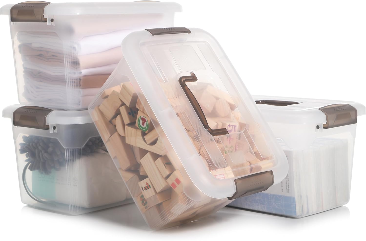Citylife 4 Packs 8.5 QT Storage Bins with Lids Clear Plastic Bins with Grey Handle Stackable Storage Containers for Organizing