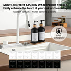 Black Glass Soap Dispenser - Hand Dish Soap Dispenser Set for Kitchen with Sturdy Pump and Tray, 14 Waterproof Labels, Bathroom Refillable Soap Lotion Dispenser-Black