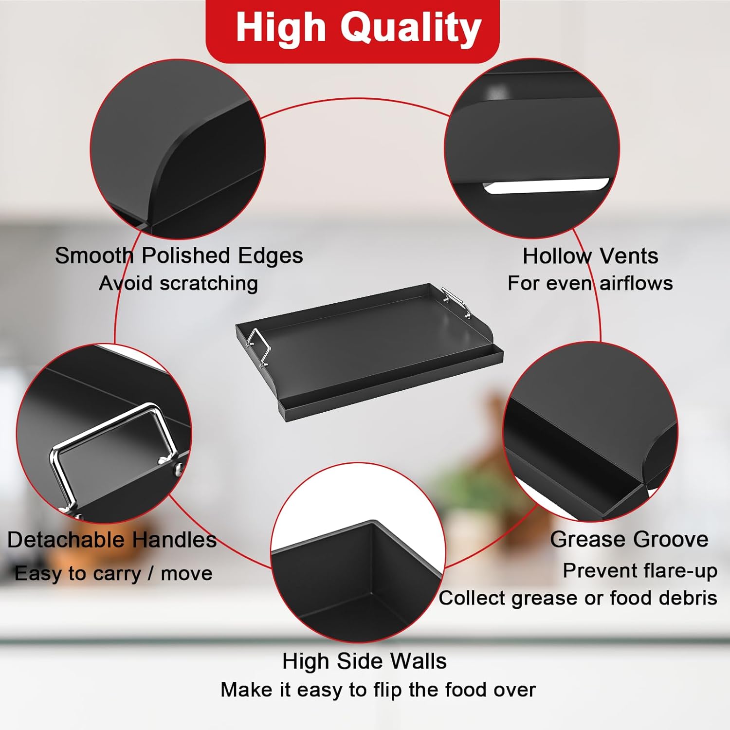 Universal Griddle 25"x16" Insert for Electric/Charcoal/Gas Grills, Nonstick Skillet Plate Teppanyaki for Party Outdoor Cooking Camping Tailgating,Carbon Steel Flat Top Griddle Plate with Grease Groove