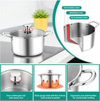 E-far 4 Quart Stock Pot, Tri-Ply Stainless Steel Cooking Pot with Glass Lid and Riveted Handles, Metal Pasta Soup Pot for Induction Ceramic Electric Gas Stoves, Heavy Duty & Dishwasher Safe