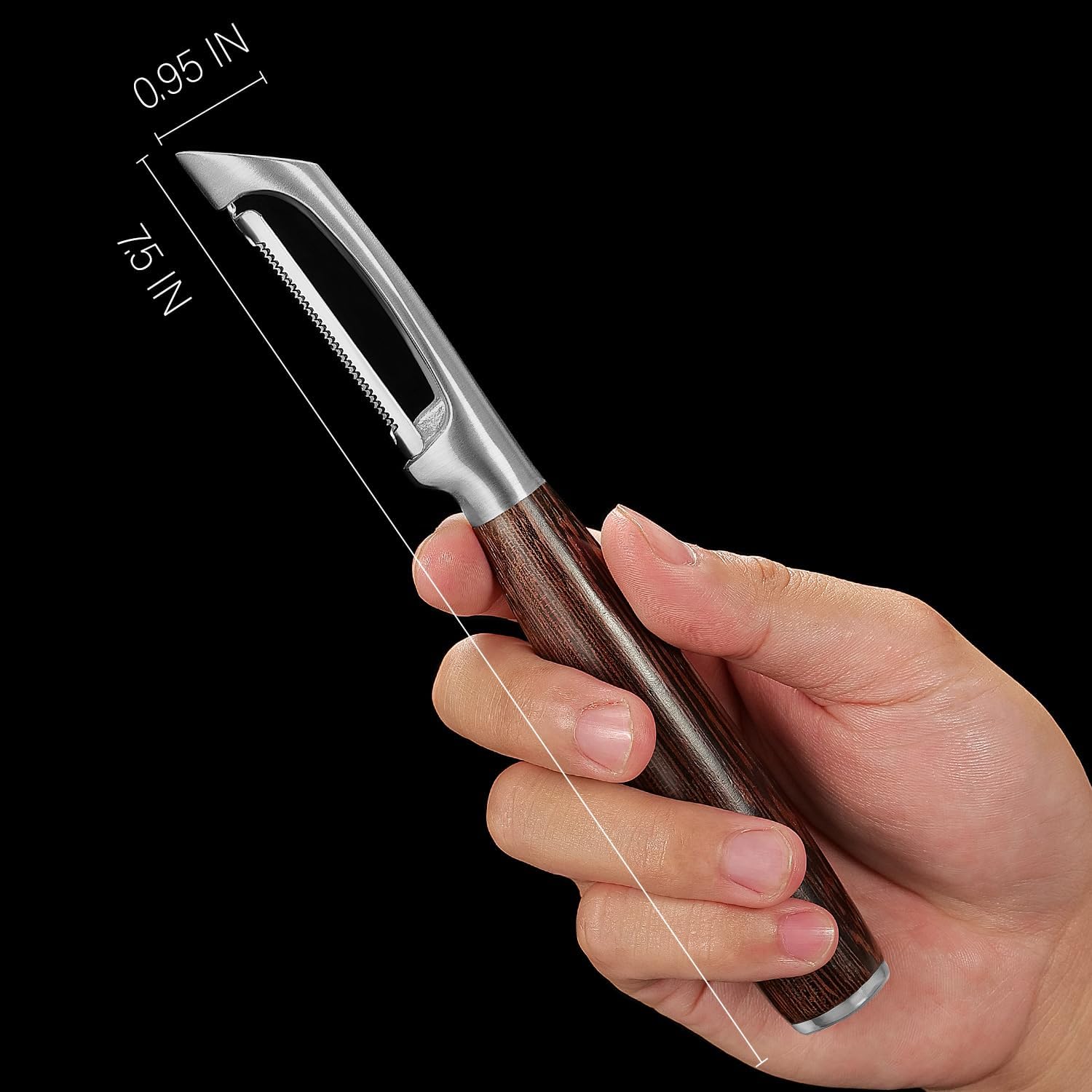 Serrated Blade Premium I Type 304 Stainless Steel Multifunctional Kitchen Peeler Real Wood Handle Ultra Sharp Blade Vegetable Potato Apple(Wenge)
