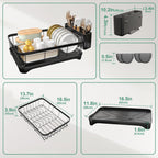 Dish Drying Rack for Kitchen Counter – Large Capacity Single Tier Dish Drainer with Utensil Holder & Cutlery Tray, Space Saving Countertop Organizer, Black