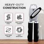 Zulay Kitchen Heavy Duty Stainless Steel Can Opener Manual with Bottle Opener - Rust Proof Manual Can Opener With Turn Knob & Comfy Soft Grip Handles - Black