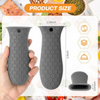 Patelai 2pcs Silicone Handle Cover for Cast Iron Skillet Kitchen Silicone Handles for Pots and Pans Non-Slip Pot Holder Sleeve for Fry Pan Griddles Metal Aluminum Cookware(Grey)