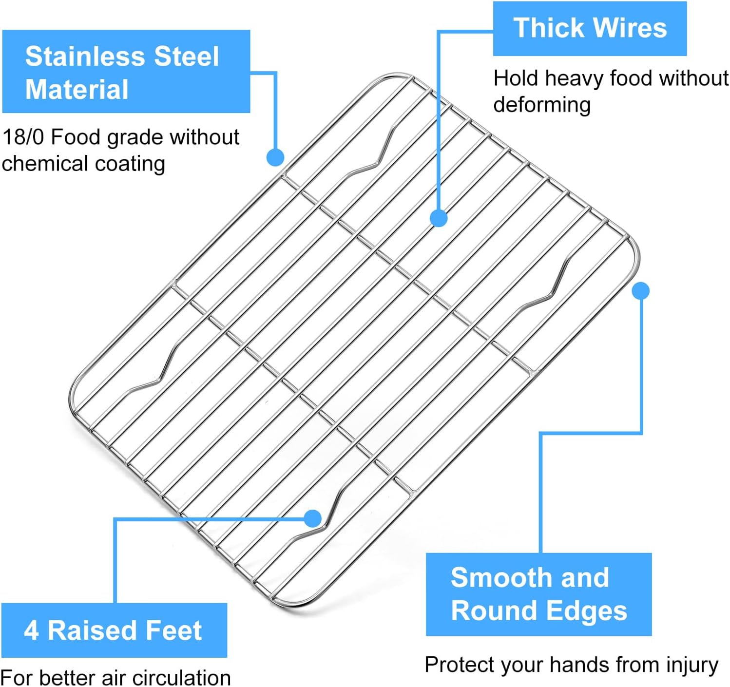 P&P CHEF Cooling Baking Rack Pack of 2, Stainless Steel Cooling Racks for Cooking Baking Roasting Grilling Drying, Dense Wires & Smooth Edge, Easy to clean, Silver, 8.6" x 6.2"