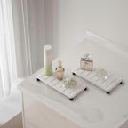 2PCS Water Absorbing Stone Drying Mat for Bathroom Sink & Kitchen Counter Organizer, Instant Dry Soap Dispenser Sponge Holder, Sink Caddy, Vanity Tray (10"x5"-White)