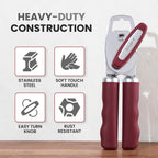 Zulay Kitchen Heavy Duty Stainless Steel Can Opener Manual with Bottle Opener - Rust Proof Manual Can Opener With Turn Knob & Comfy Soft Grip Handles - Deep Red