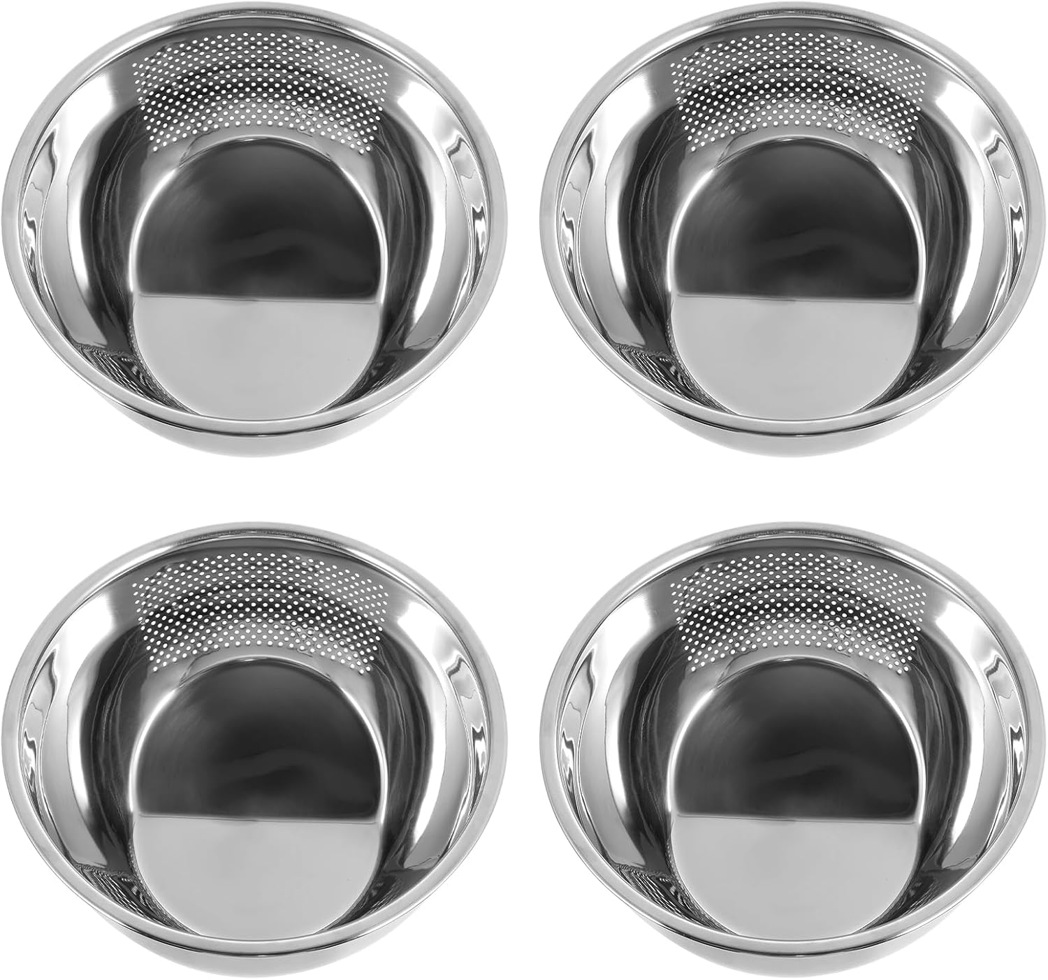 4PCS Rice Washer Strainer Bowl with Side Drainers Stainless Steel Rice Washing Bowl Multifunctional Colander for Cleaning Rinsing Fruits Vegetables Beans Silver