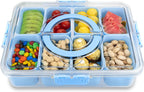 Divided Serving Tray with Lid and Handle,8 Compartments Snacks Box,Snack Fruit Veggie Tray,Portable Platter for Candy Fruits Nuts Snack Party Entertaining Picnic (Blue)