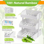 Bamboo Fruit Basket for Kitchen– 3 Tier Fruit Bowl For Kitchen Counter, Large Fruit Holder With Banana Hangers, Idea For Vegetable Storage, Bread Display, Snack Organizer(White)