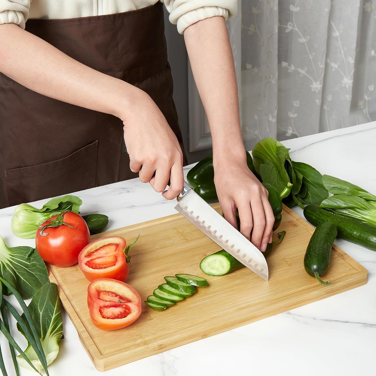 Cutting Board for Kitchen, Bamboo Cutting Boards For Kitchen Meal Prep & Serving - Bamboo Cutting Board Set with Holder, Charcuterie & Chopping Board