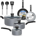 SereneLife Kitchenware Pots & Pans Basic Kitchen Cookware, Black Non-Stick Coating Inside, Heat Resistang Lacquer (11 Piece set), One Size, Gray